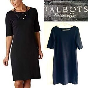 Talbots Boat Neck Elbow Sleeve Black Ponte Dress 4